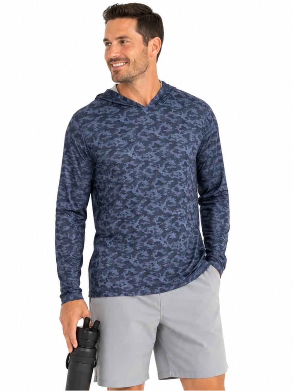 Ben Hogan Navy Camo Hooded Performance Shirt Large Golf Athletic Stretch Top